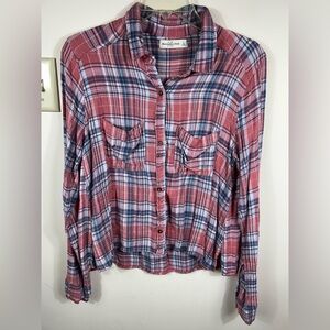 Abercrombie & Fitch Y2K Flannel Top Women’s L Boxy‎ Modal Plaid VTG Early 2000s